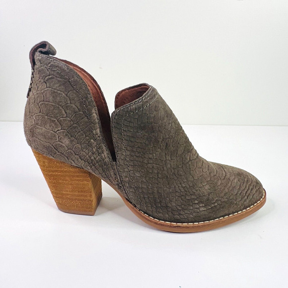 Jeffrey Campbell Croc‎ Embossed Gray Suede Side Slit Ankle Boot Size 7.5 - Picture 1 of 9